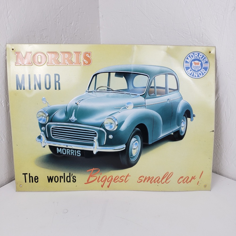 Vintage Morris Minor Metal Tin Sign The Worlds Biggest Small Car 12x16 1997 UK